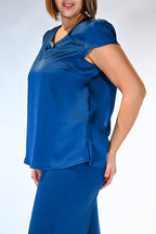 Blusa Satinata con Scollo Gioiello – Blu Petrolio - Rinascimento