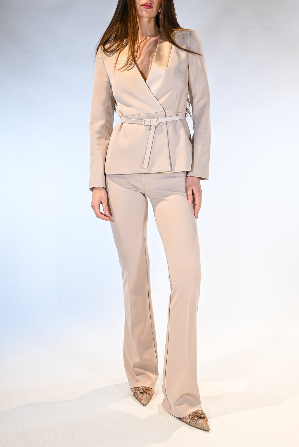 Giacca Blazer Slim con Cintura Coordinata – Beige Sabbia - Rinascimento