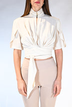 Blusa Crop con Maxi Fascia e Collo Alto – Avorio - Elisabetta Franchi