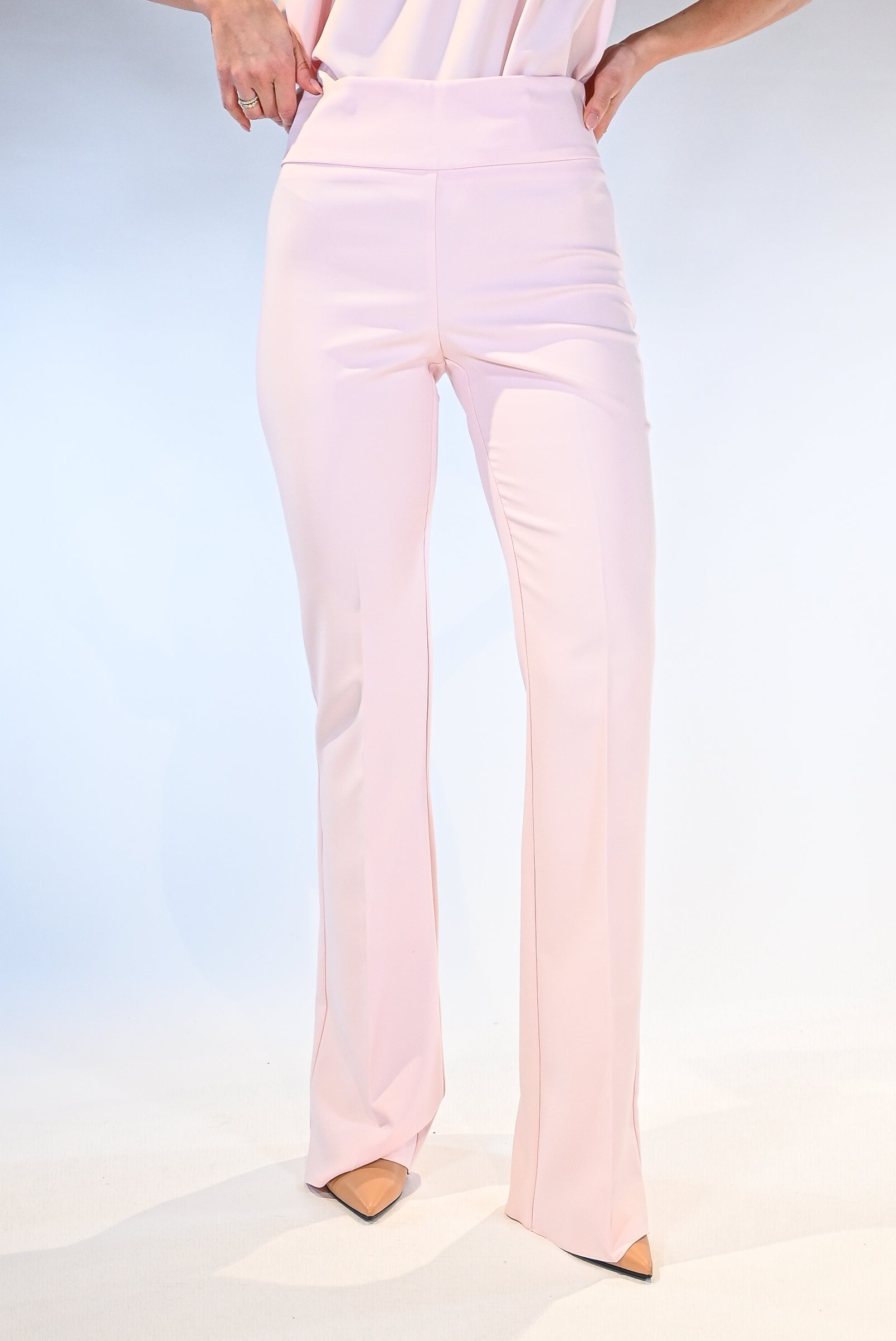 Pantalone Flare a Vita Alta - Rosa Cipria - Rinascimento