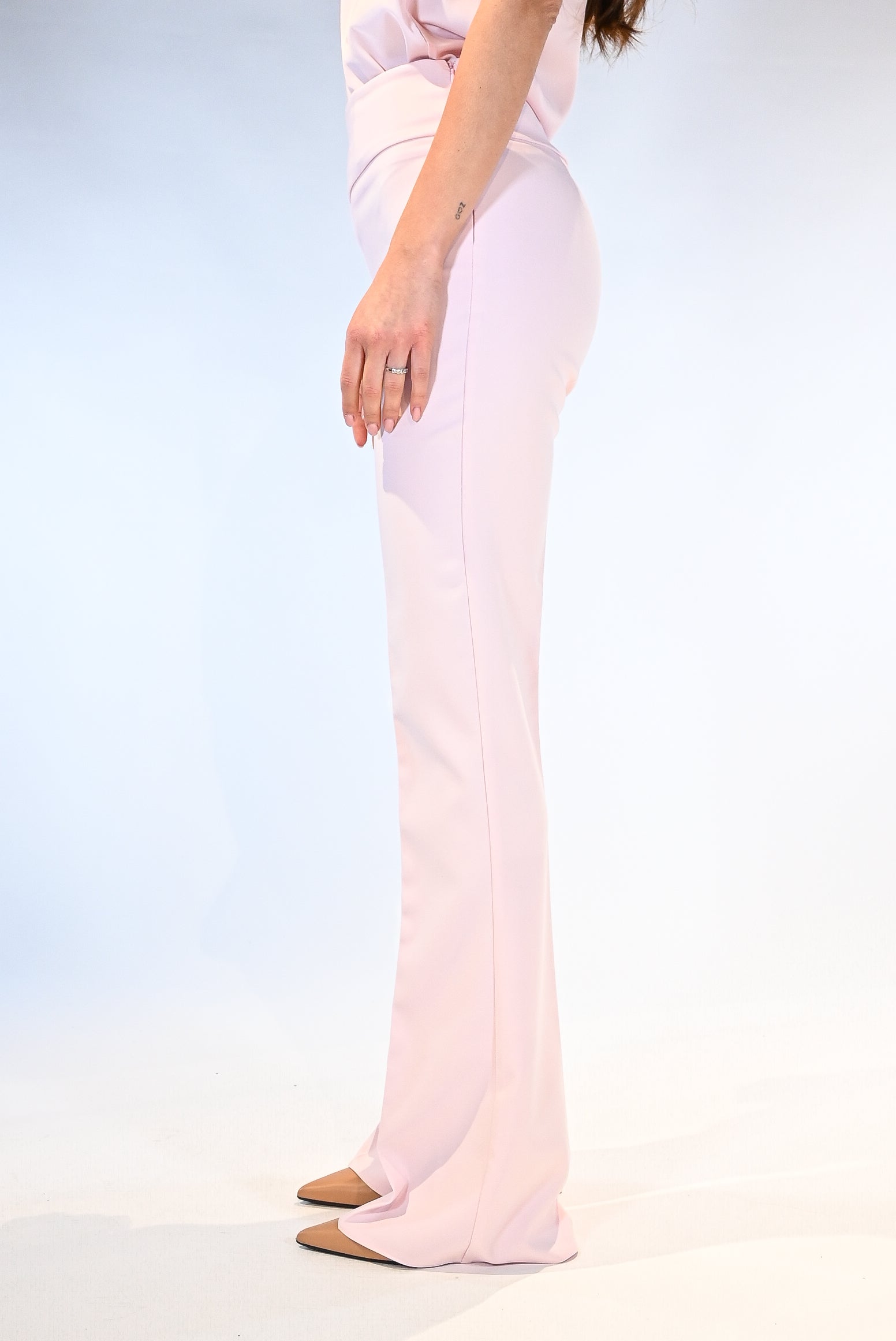 Pantalone Flare a Vita Alta - Rosa Cipria - Rinascimento