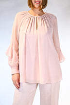 Blusa Fluida con Scollo Arricciato e Maniche a Volant rosa cipria - Persona