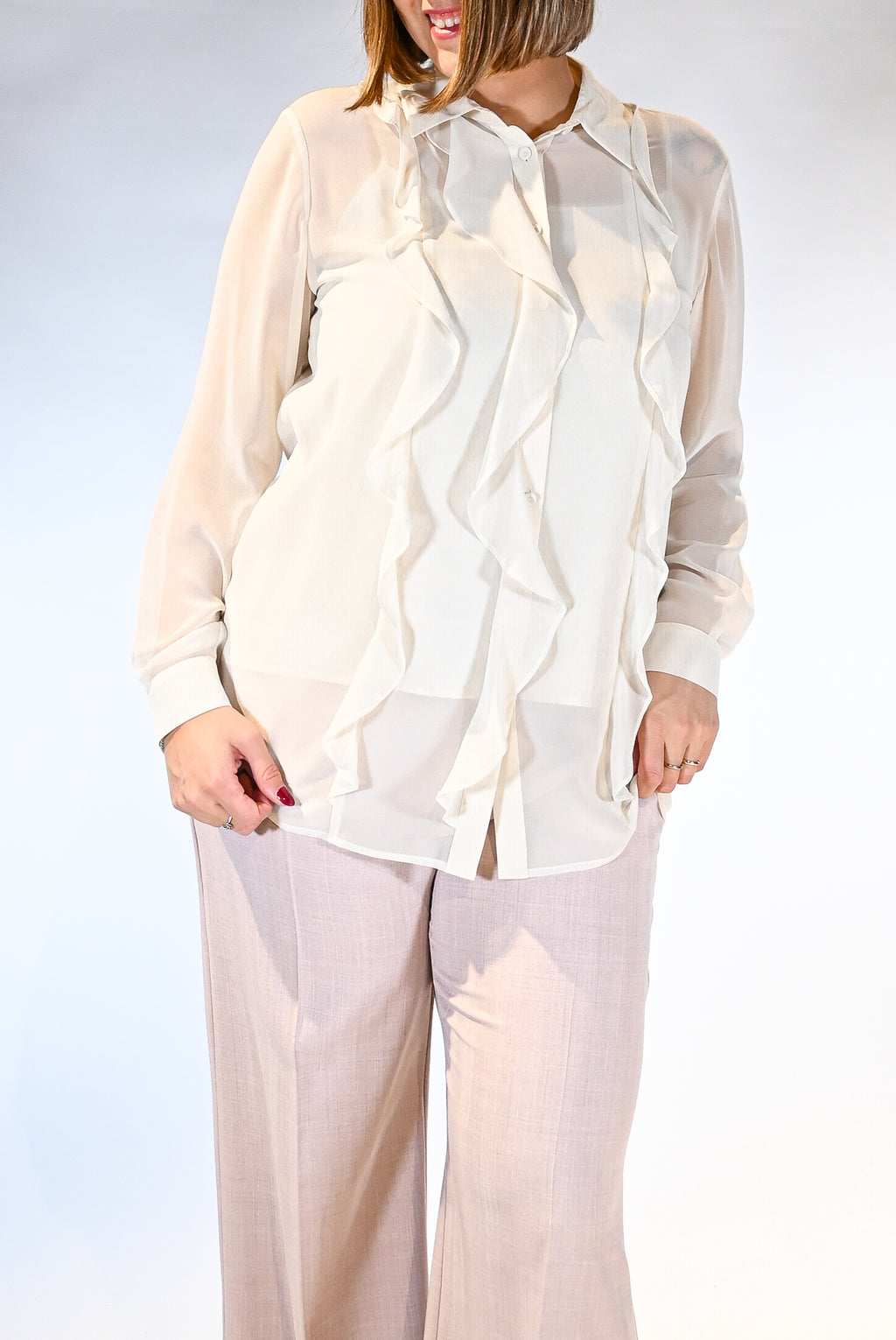 Camicia in Seta con Rouches  Avorio - Persona