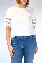 T-shirt maniche corte bianca con ricamo sulla manica - Emme Marella