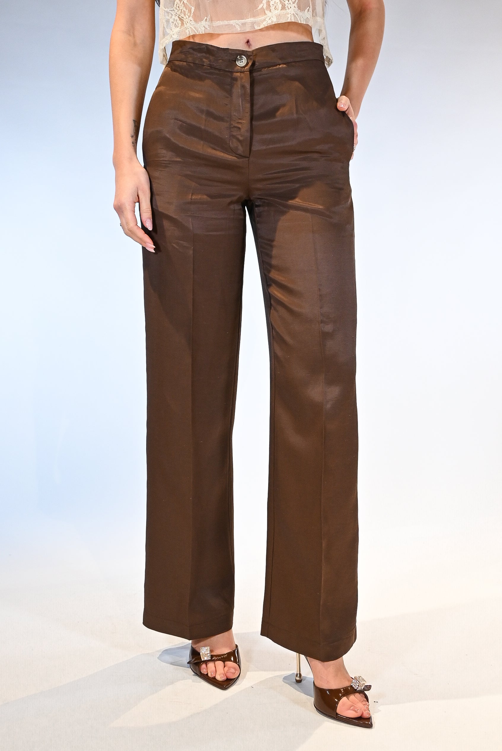 Pantalone a gamba dritta marrone - Vicolo