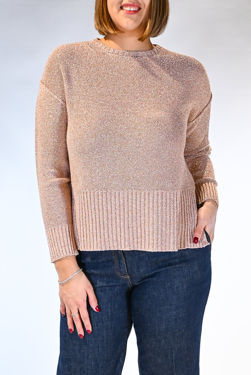 Maglia manica lunga in lurex rosa - Persona
