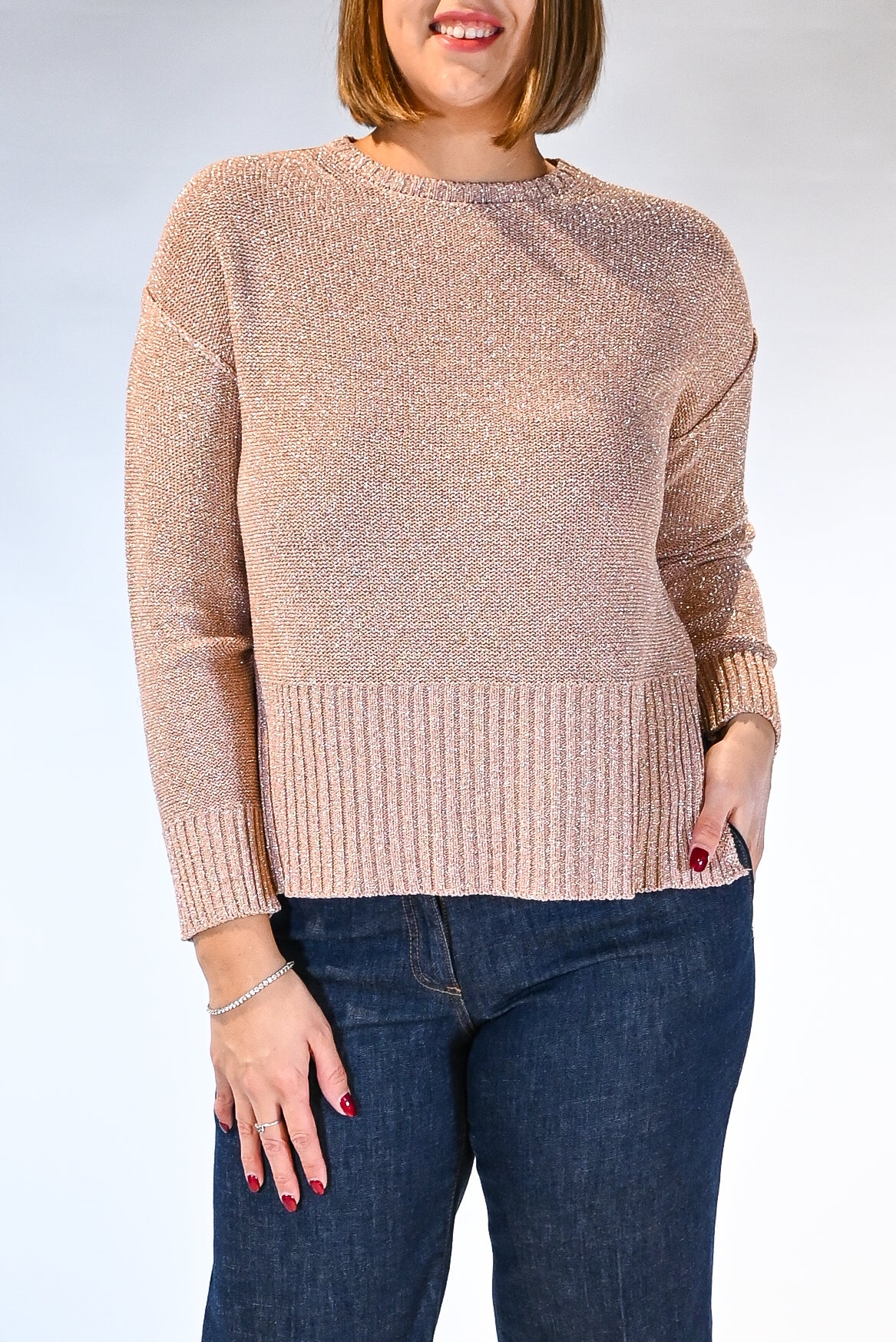 Maglia manica lunga in lurex rosa - Persona