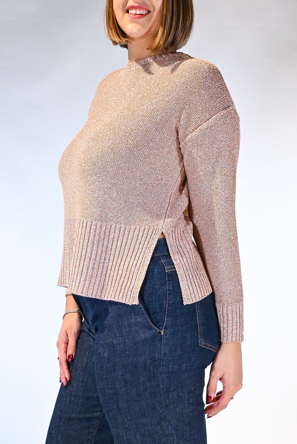 Maglia manica lunga in lurex rosa - Persona