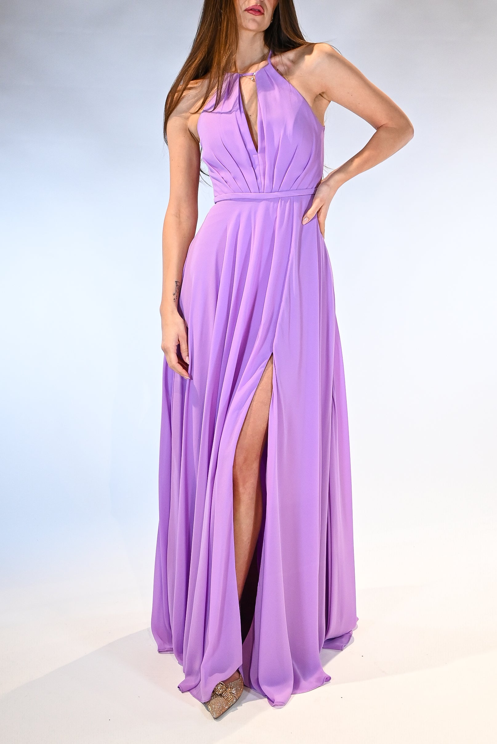Abito Lungo Cerimonia con Scollo Americano lilla - Berti Mode Collection