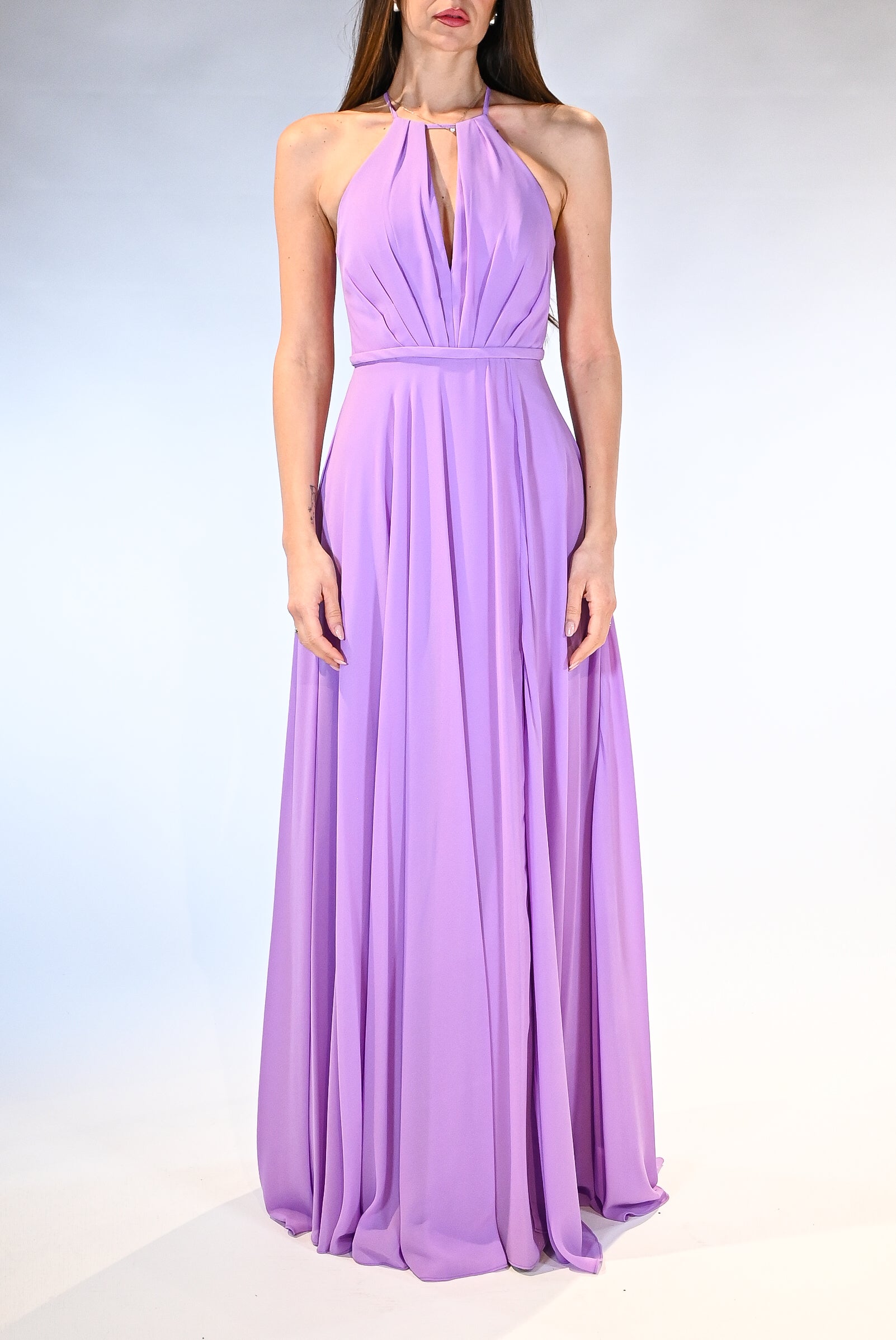 Abito Lungo Cerimonia con Scollo Americano lilla - Berti Mode Collection