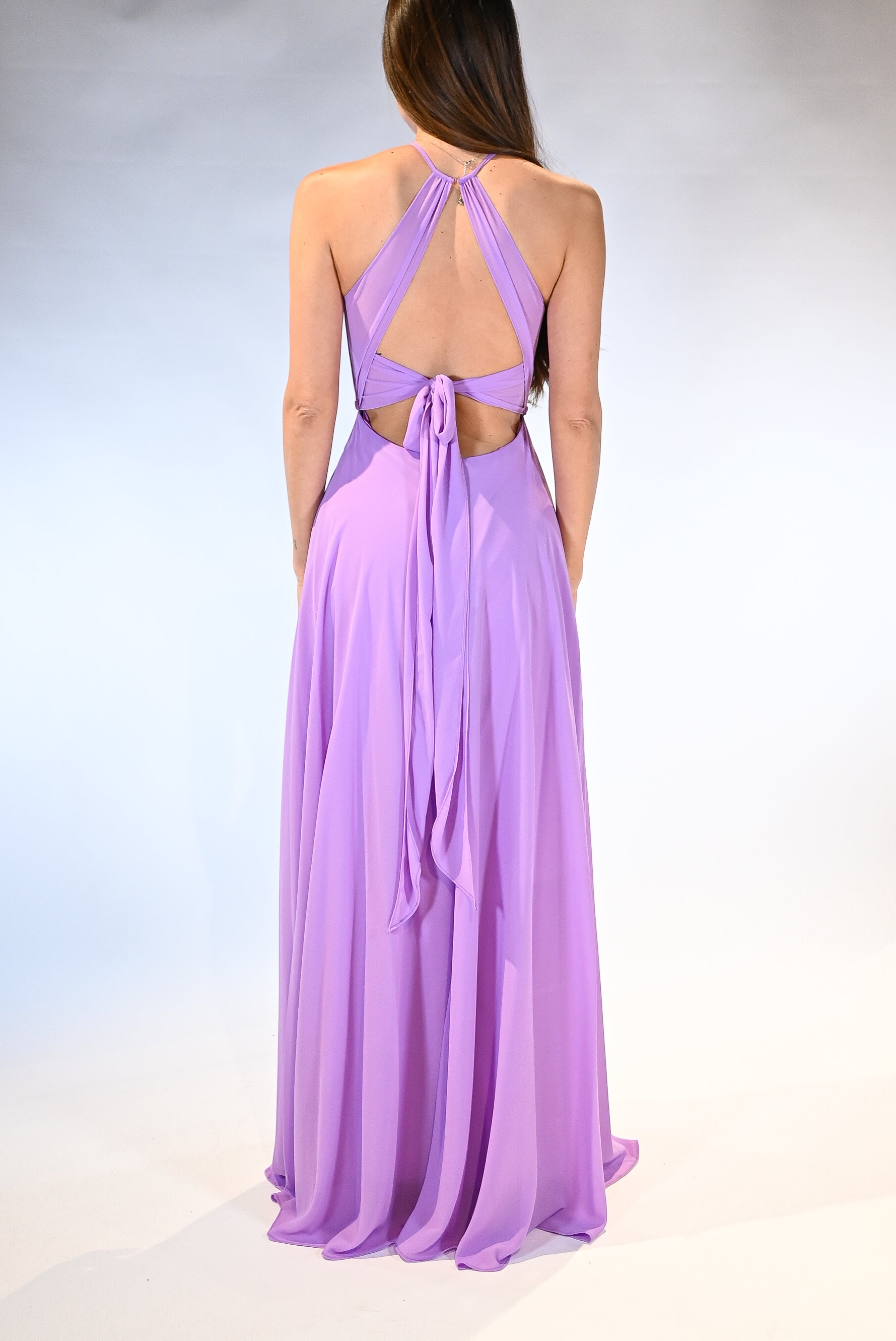 Abito Lungo Cerimonia con Scollo Americano lilla - Berti Mode Collection