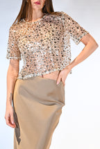 Top Crop a Fiori in Paillettes - Vicolo