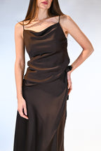 Top a Sottoveste in Satin con Scollo a Cappuccio marrone - Souvenir