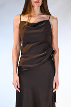 Top a Sottoveste in Satin con Scollo a Cappuccio marrone - Souvenir