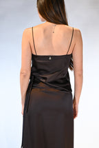 Top a Sottoveste in Satin con Scollo a Cappuccio marrone - Souvenir