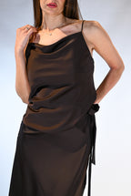 Top a Sottoveste in Satin con Scollo a Cappuccio marrone - Souvenir