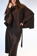 Maxi T-Shirt Strutturata con Maniche a Pipistrello marrone - Vicolo