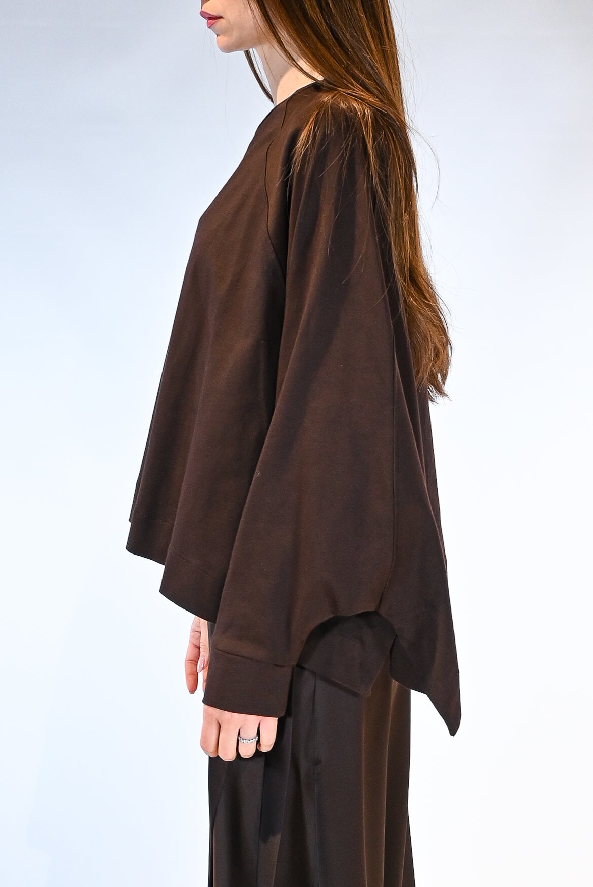 Maxi T-Shirt Strutturata con Maniche a Pipistrello marrone - Vicolo