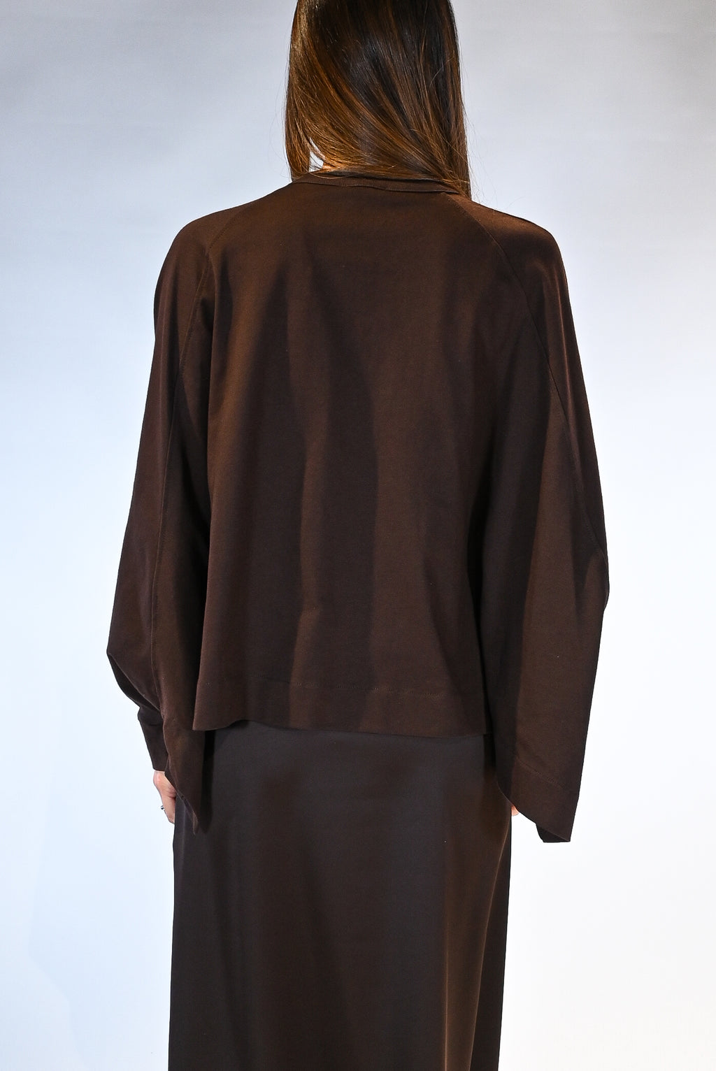 Maxi T-Shirt Strutturata con Maniche a Pipistrello marrone - Vicolo