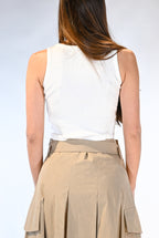 Canotta Cropped a Costine con Bottoni  bianco - Vicolo