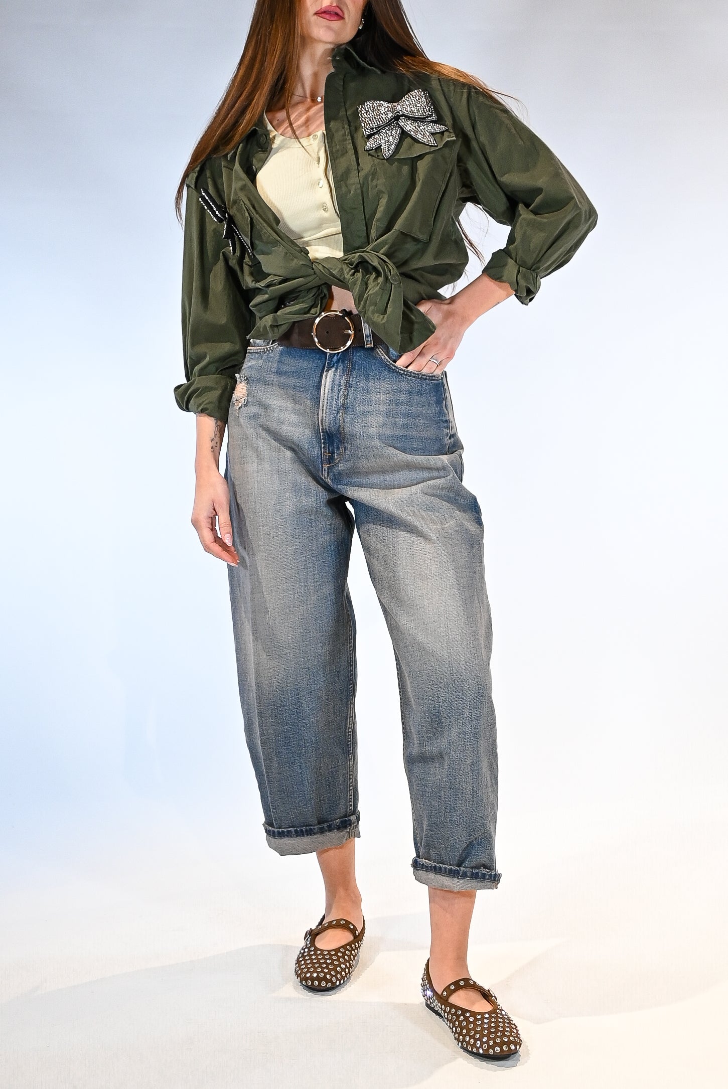 Camicia Utility con fiocco verde militare - Souvenir