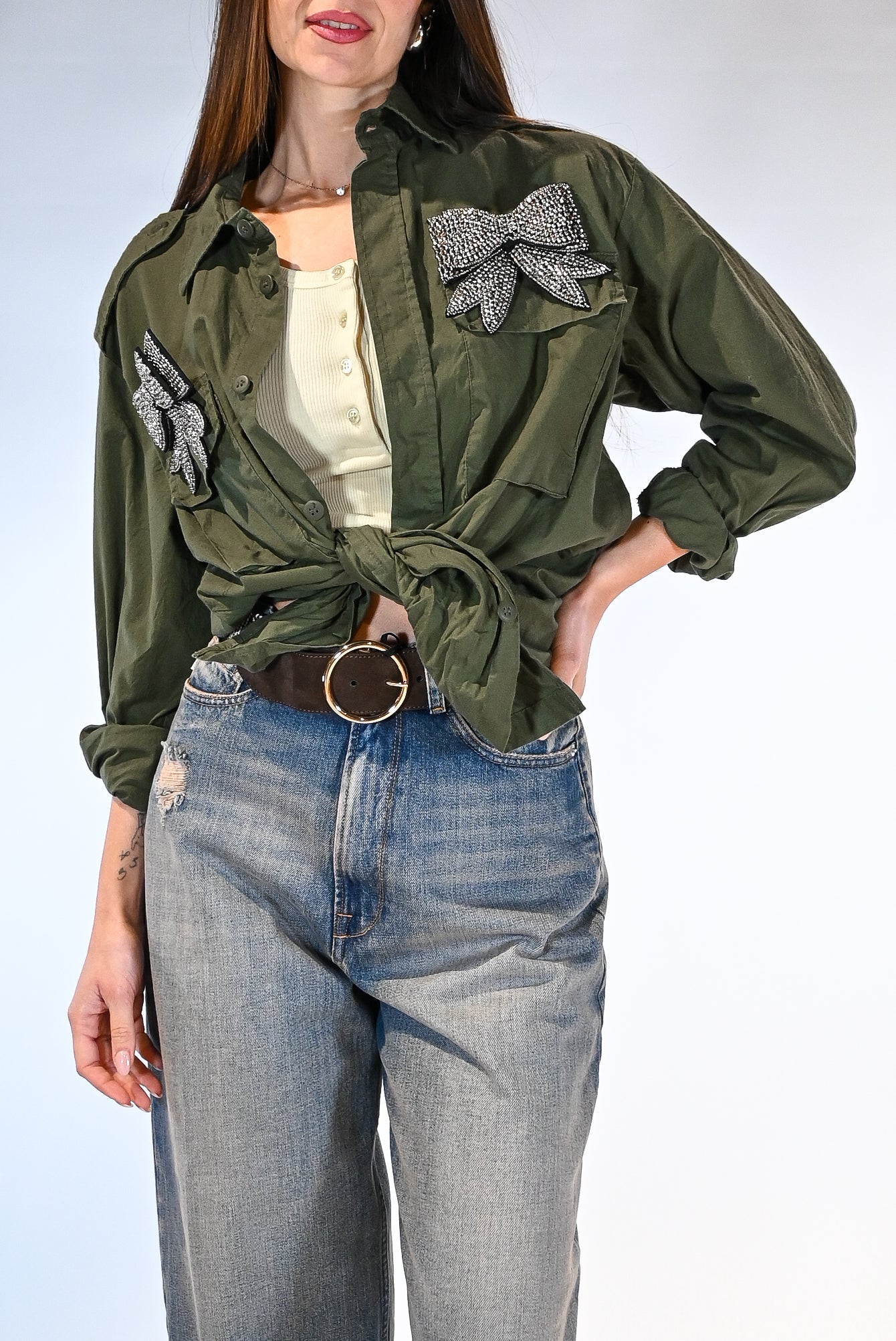 Camicia Utility con fiocco verde militare - Souvenir