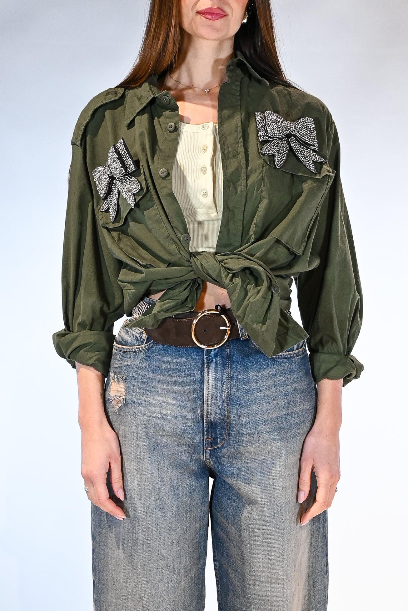 Camicia Utility con fiocco verde militare - Souvenir