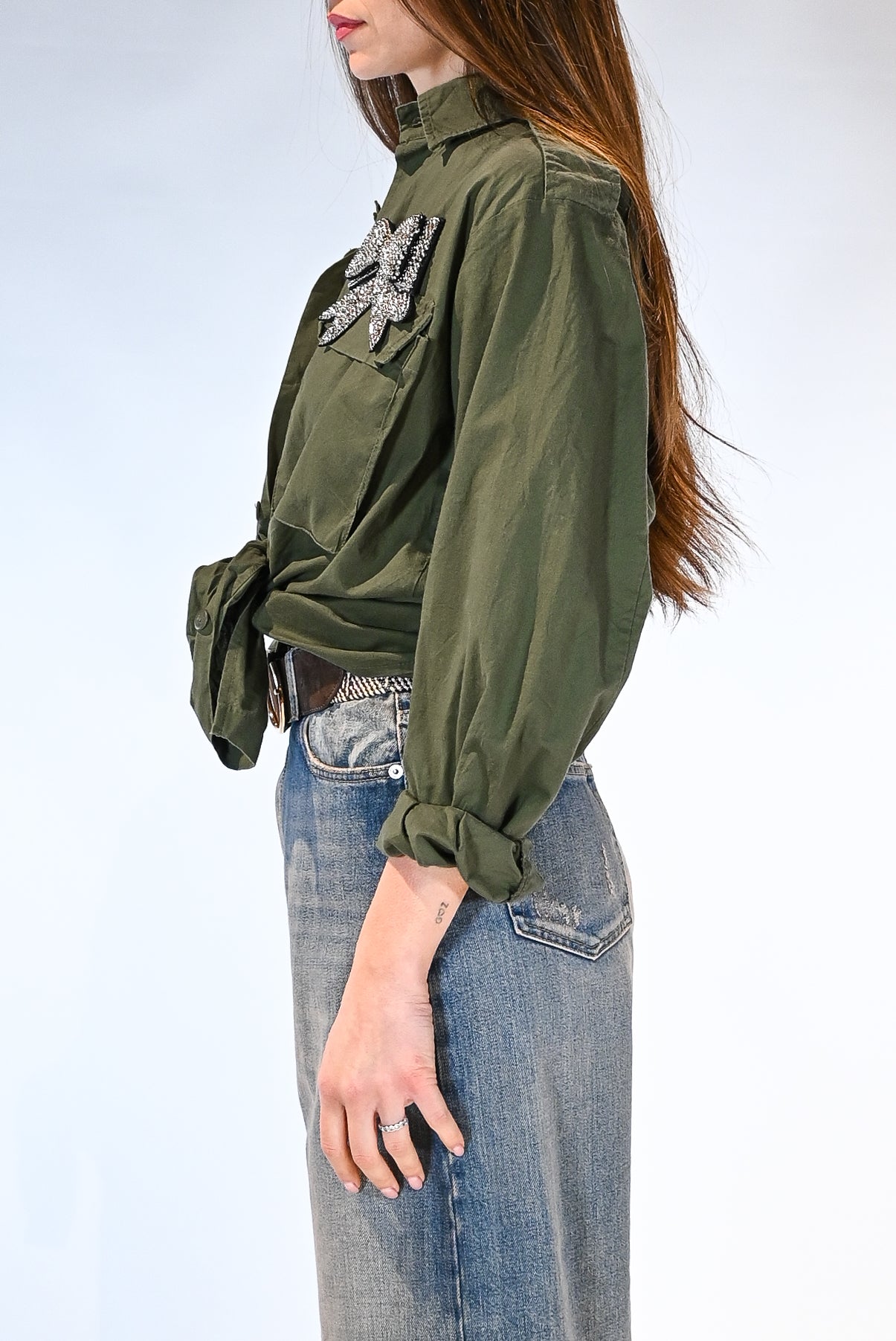 Camicia Utility con fiocco verde militare - Souvenir