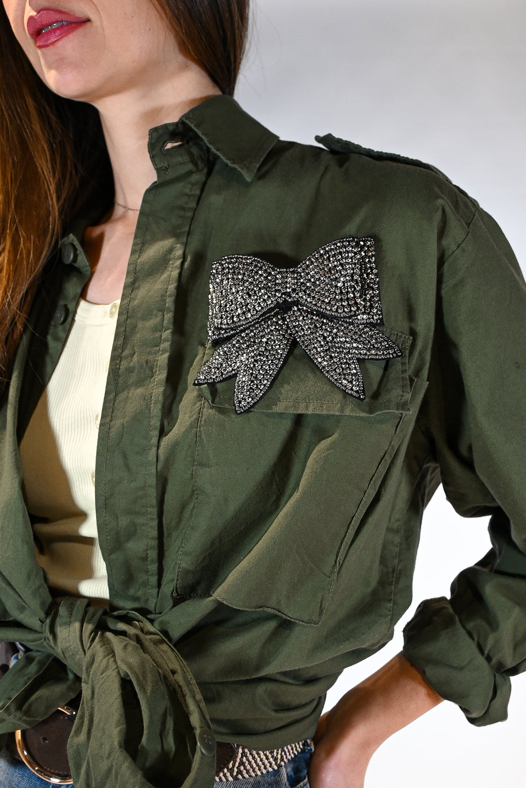 Camicia Utility con fiocco verde militare - Souvenir