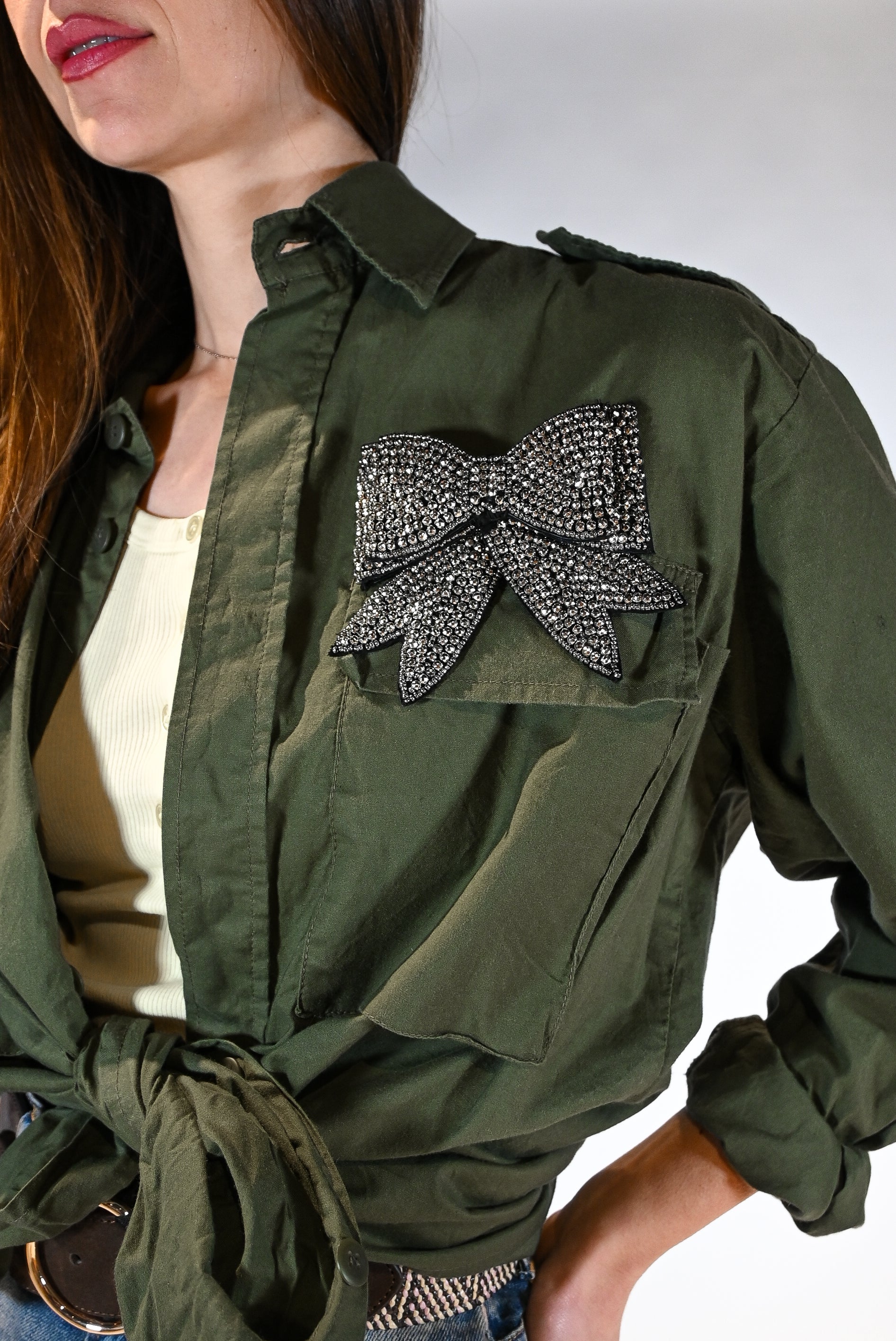 Camicia Utility con fiocco verde militare - Souvenir