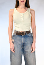 Canotta Cropped a Costine con Bottoni  giallo - Vicolo
