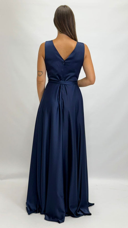 Abito Lungo da Cerimonia con Scollo a V blu notte - Berti Mode Collection