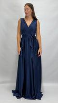 Abito Lungo da Cerimonia con Scollo a V blu notte - Berti Mode Collection