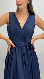 Abito Lungo da Cerimonia con Scollo a V blu notte - Berti Mode Collection