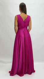 Abito Lungo da Cerimonia con Scollo a V magenta - Berti Mode Collection