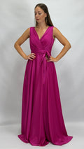 Abito Lungo da Cerimonia con Scollo a V magenta - Berti Mode Collection