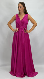 Abito Lungo da Cerimonia con Scollo a V magenta - Berti Mode Collection