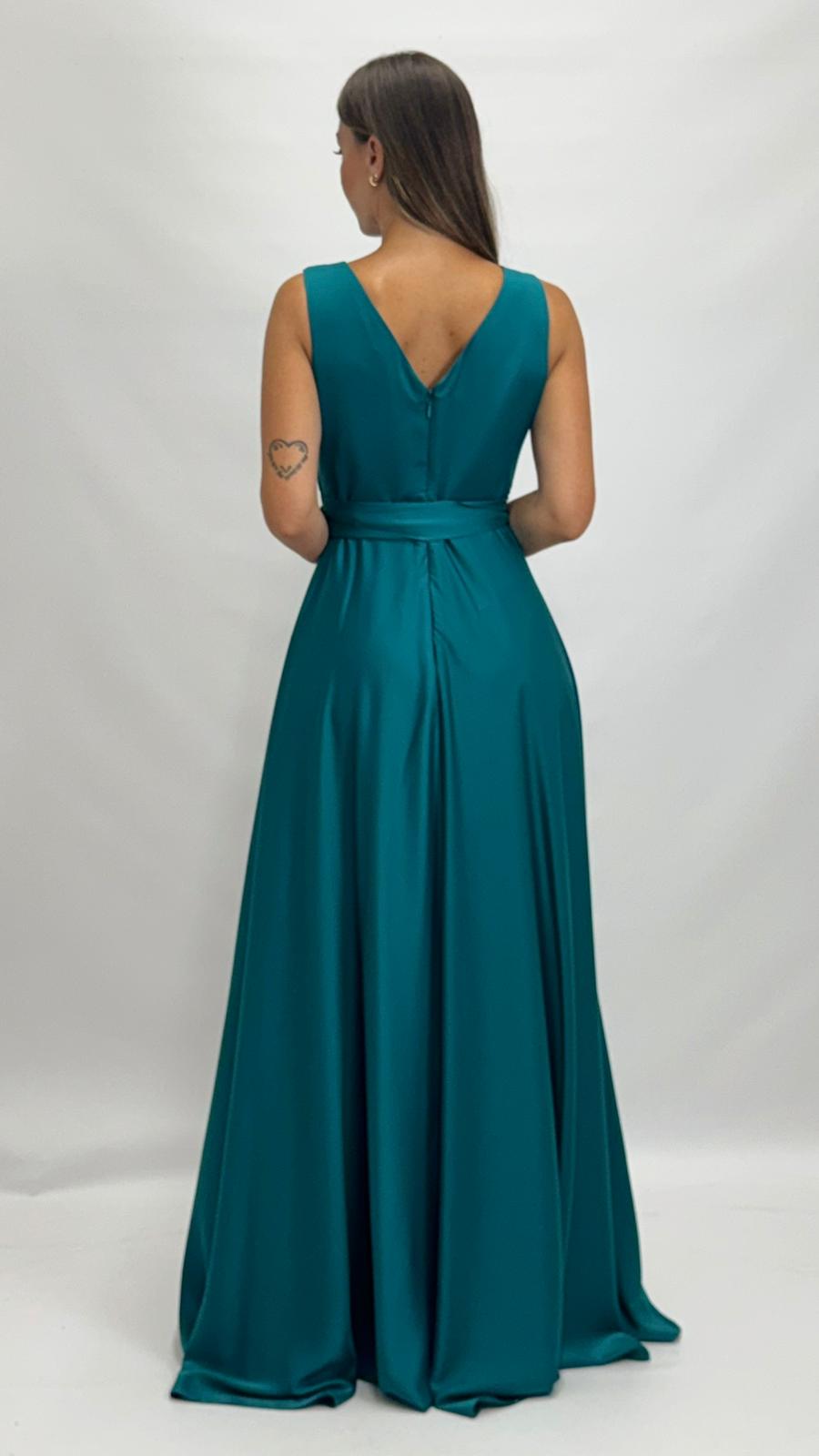 Abito Lungo da Cerimonia con Scollo a V verde smeraldo - Berti Mode Collection