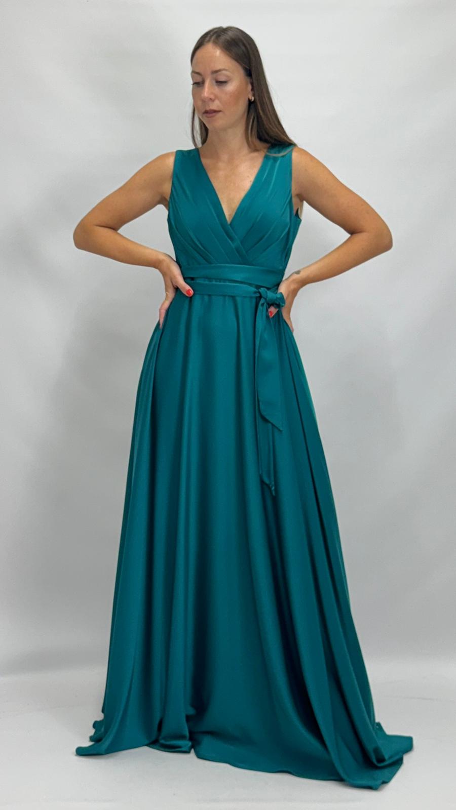 Abito Lungo da Cerimonia con Scollo a V verde smeraldo - Berti Mode Collection