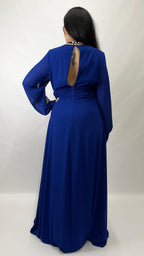 Berti Mode Collection - Abito da cerimonia curvy con scollo a goccia e maniche aperte blu royal
