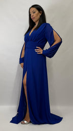 Berti Mode Collection - Abito da cerimonia curvy con scollo a goccia e maniche aperte blu royal