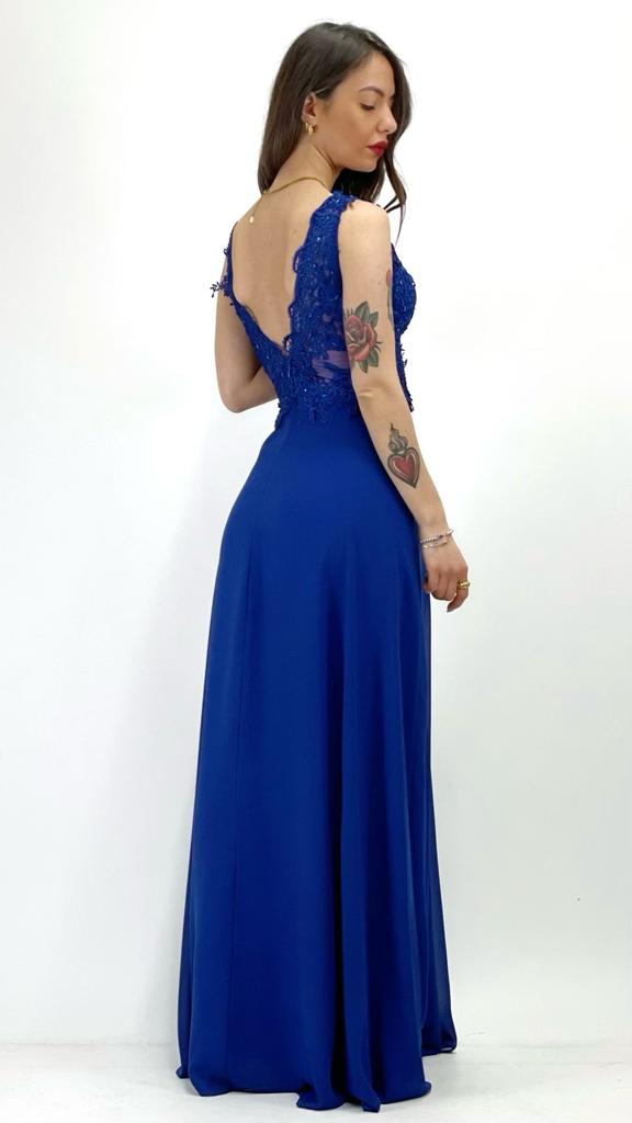 Berti Mode Collection - Abito blu con corpetto ricamato