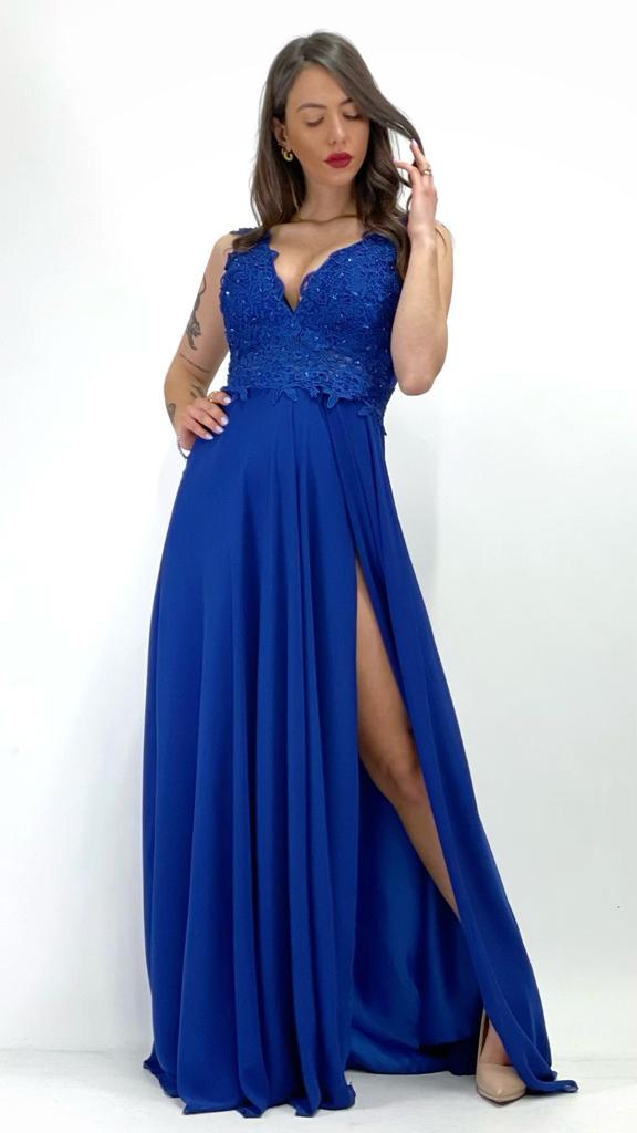 Berti Mode Collection - Abito blu con corpetto ricamato