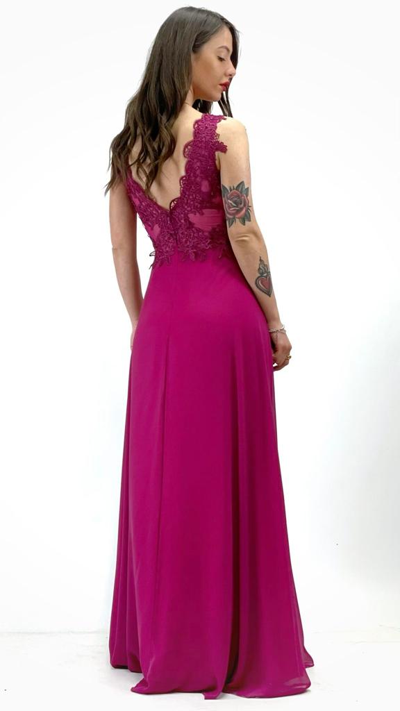 Berti Mode Collection - Abito magenta con corpetto ricamato