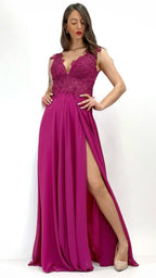 Berti Mode Collection - Abito magenta con corpetto ricamato