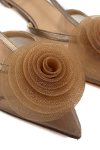 Ballerina Pointed-Toe con Maxi Rosa in Tulle – Bronzo - Berti Mode Collection