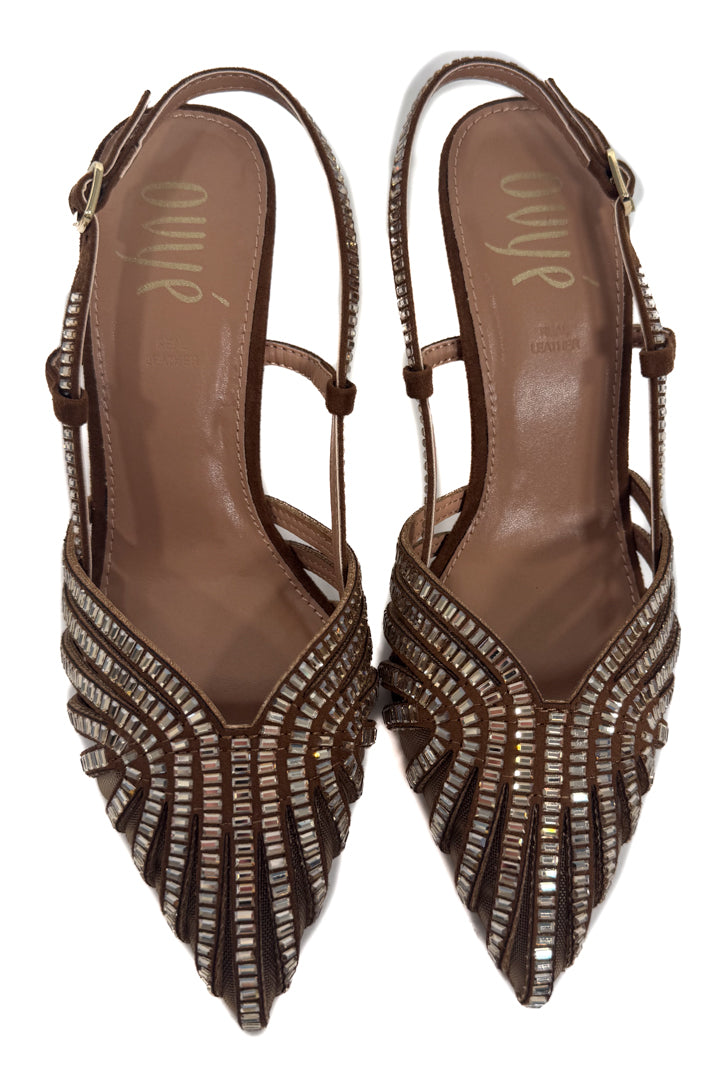Décolleté Slingback Gioiello con Cristalli – Bronzo - Ovye'