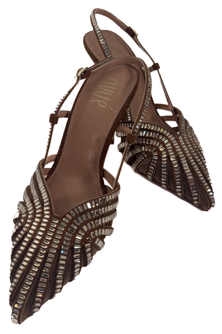 Décolleté Slingback Gioiello con Cristalli – Bronzo - Ovye'