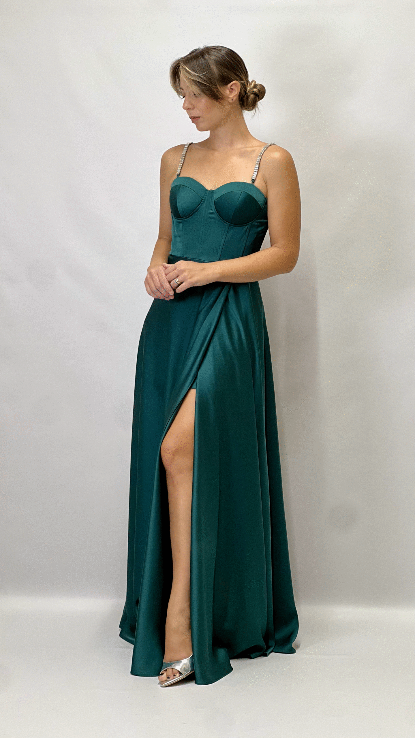 Berti Mode Collection - Abito lungo raso smeraldo