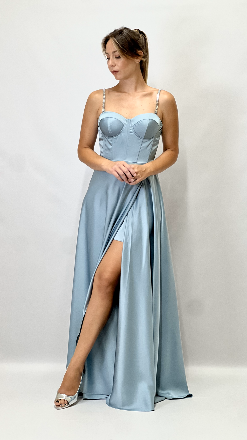 Berti Mode Collection - Abito lungo raso azzurro